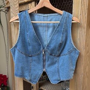 Denim Zipper Cropped Vest Top